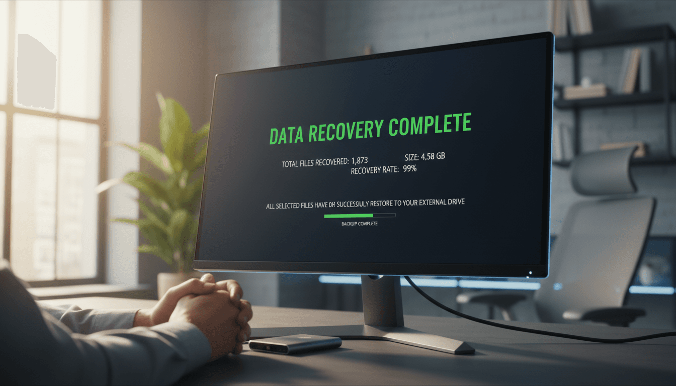 Successful data recovery completion confirmation displayed on recovery software interface