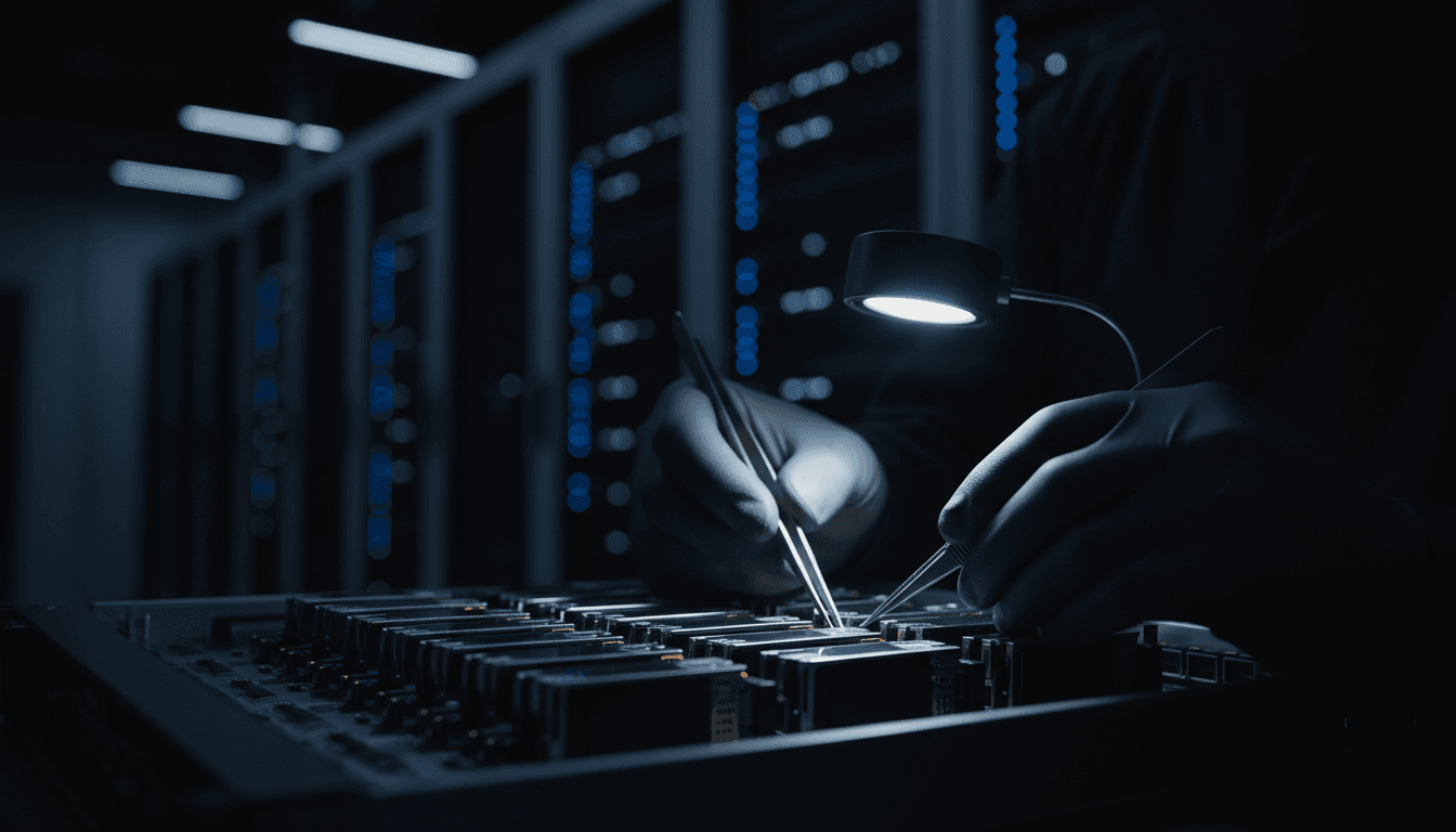 Certified technician performing secure server hardware assessment