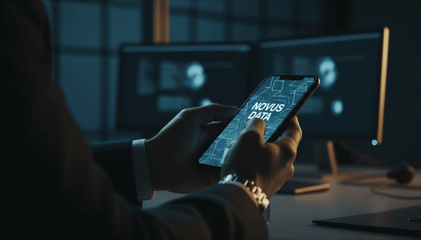 Professional holding smartphone with focused expression