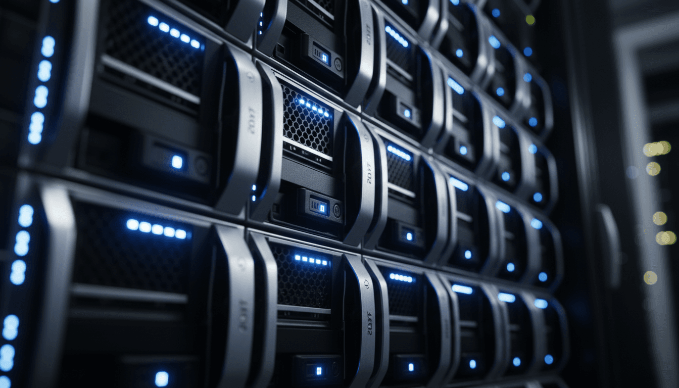 RAID server storage system with blue status indicators