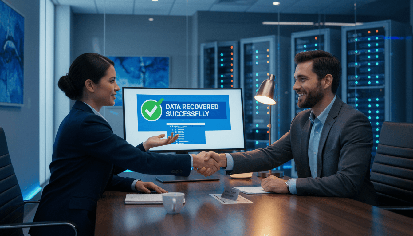 Trust Data Recovery engineer confirming successful data recovery with client