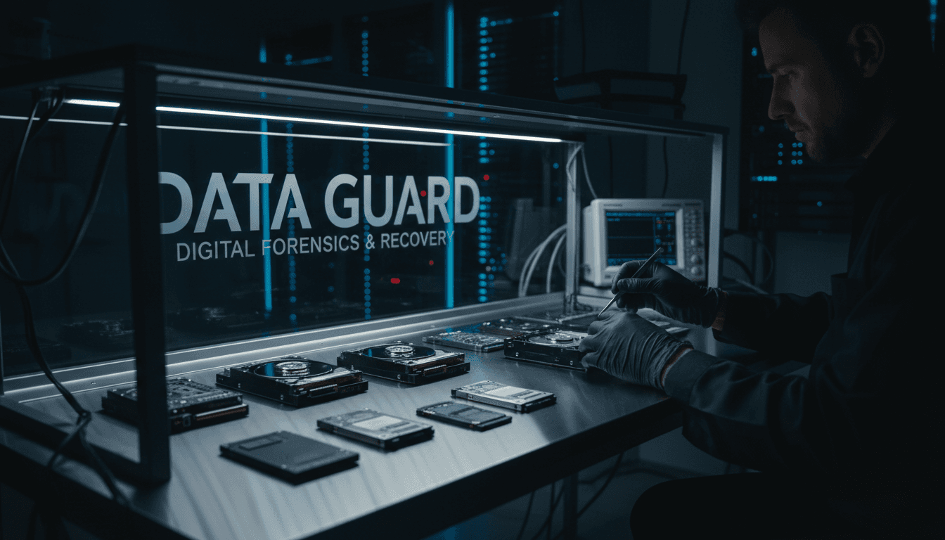 Certified technician performing data recovery on hard drive equipment