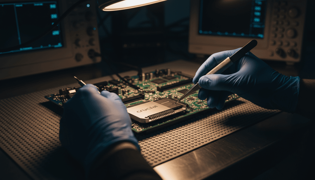 Technician removing SSD from circuit board in lab